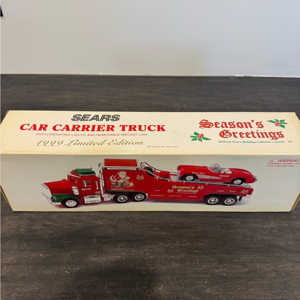 Sears Season's Greetings Red Car Carrier Truck with Removable Red Diecast Car